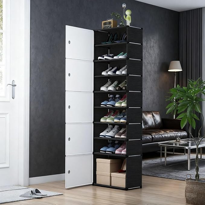 Zapatero de plástico de 8 niveles con puerta